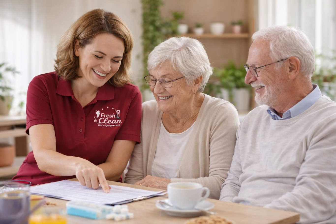 Ein grünes Dampfbügeleisen auf einem blauen Stoff.