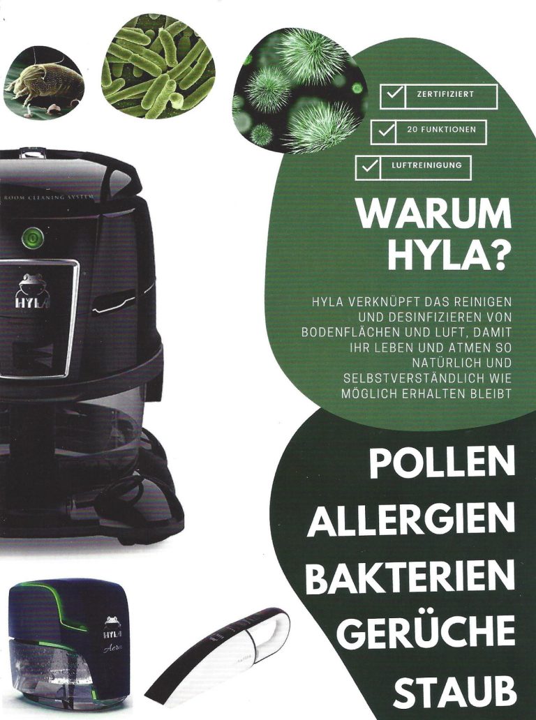 Hyla Staubsauger mit Informationen über Pollen, Allergien, Bakterien und Staub.